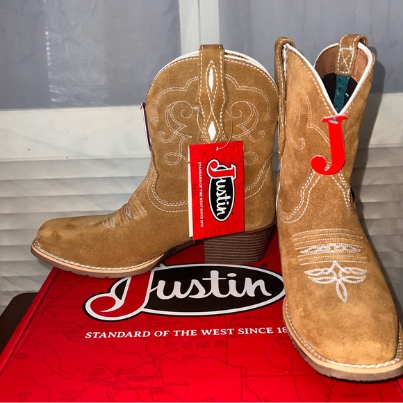 Justin Chellie Camel Suede Women’s Boots Size 7.5B Western Cowgirl Square Toe - Picture 1 of 11